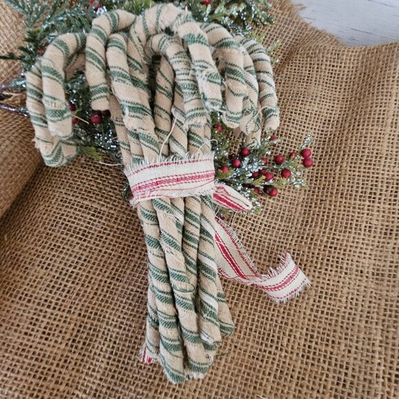 Hand made Homespun Primitive Green and White old Fashioned Candy Canes set of 12 - Picture 2 of 3